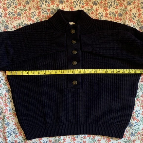 Sézane Lucas Navy Rib-Knit Button-Up Crew Sweater Medium - Picture 6 of 12